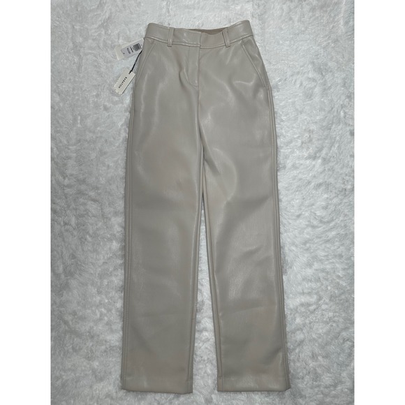 Babaton Command Pant Faux Leather High Rise Straight Leg Matte Pearl NWT size 00